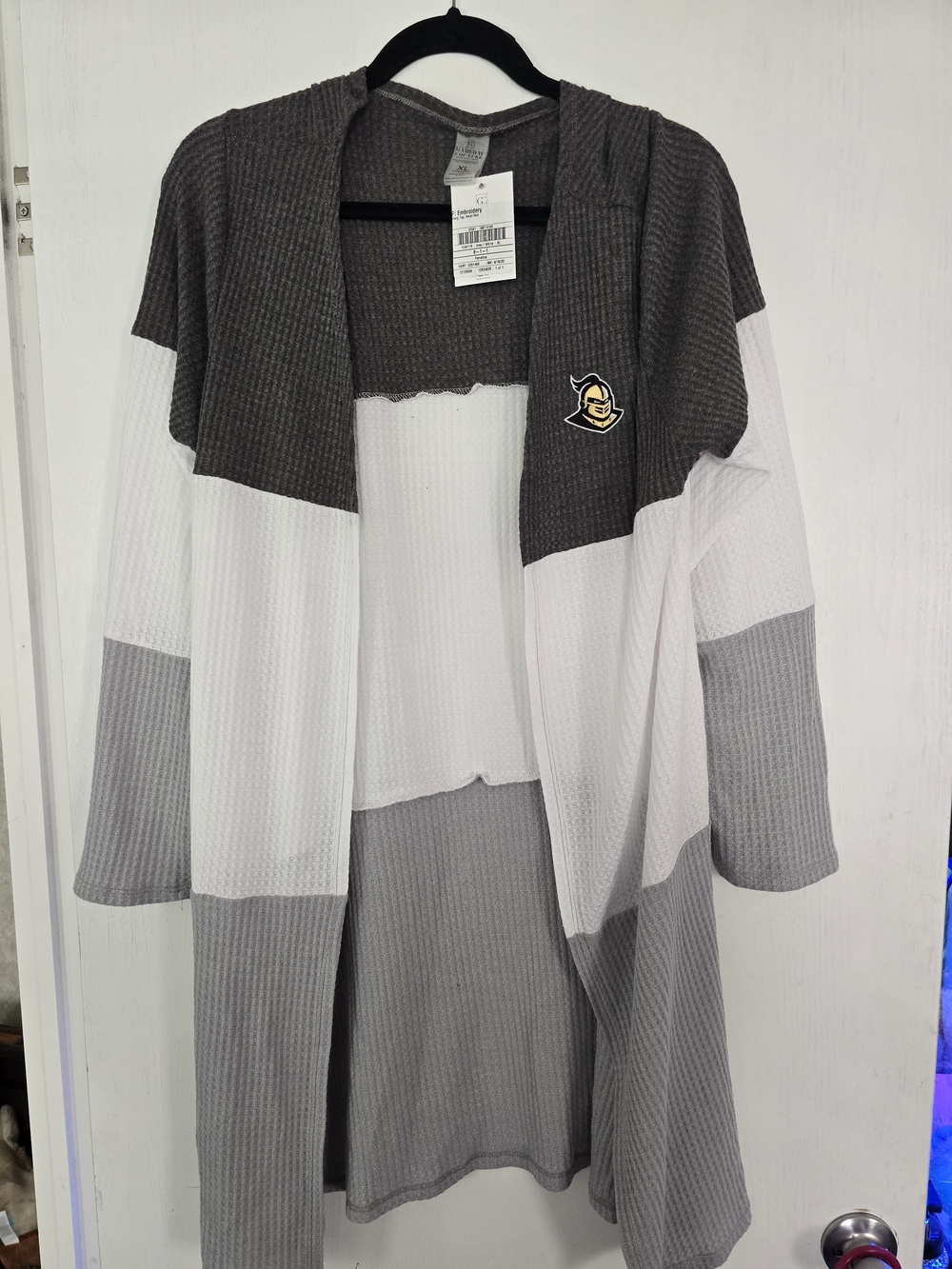 UCF Fanatics Waffle Knit Hooded Open Cardigan - Gray & White